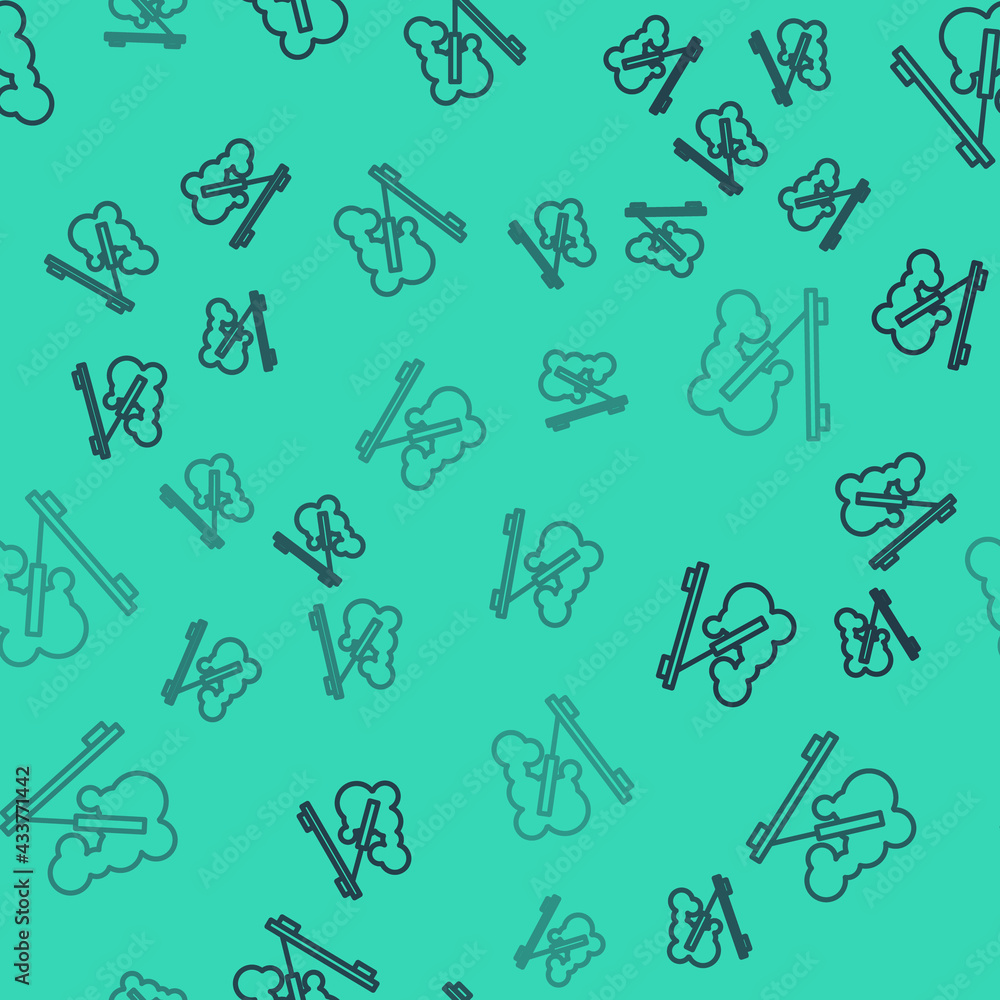 Black line Scented spa stick on a wooden stand icon isolated seamless pattern on green background. Incense stick. Cosmetic procedure aromatherapy. Vector Black line Scented spa stick on a wooden stand icon isolated seamless pattern on green background. Incense stick. Cosmetic procedure aromatherapy. Vector