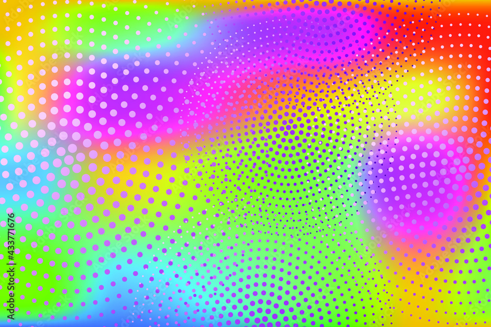 Halftone color pattern. Halftone dots in circle forms in the rainbow background