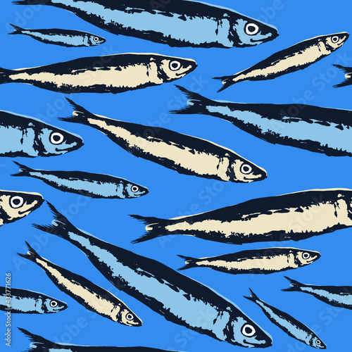 Vector print design on the theme of seamless fishes