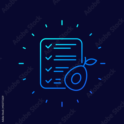 diet plan, healthy food line icon with avocado