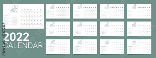 vector of calender  2022. 2022 calendar template. white theme. week starts on sunday. wall calendar simple design and golden ratio. schedule ,planner, daily log, etc.