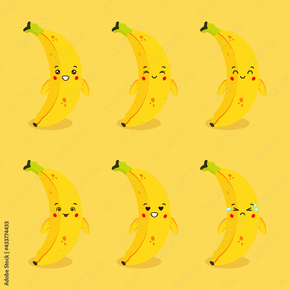 Cute Banana Character with Expression Cute Banana Character with Expression