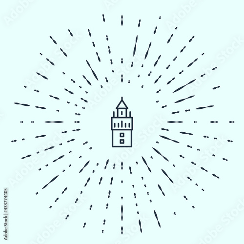 Black line Giralda in Seville Spain icon isolated on grey background. Abstract circle random dots. Vector