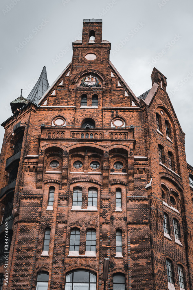 the Speicherstadt in hamburg photographed in broad daylight with dramatic colors and slightly desaturated