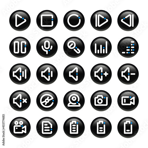 Circle outline icons for media.