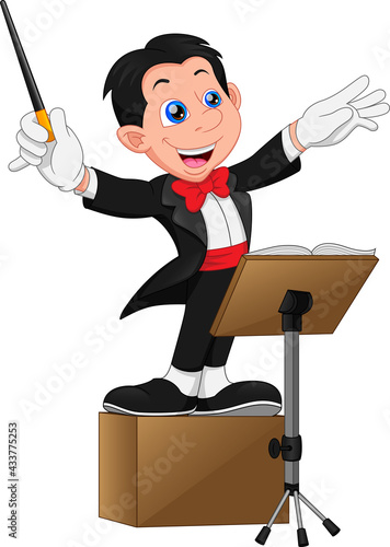 music conductor boy cartoon performing