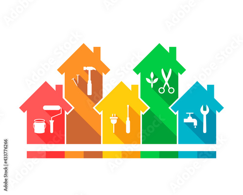 House and related work tool icons concept