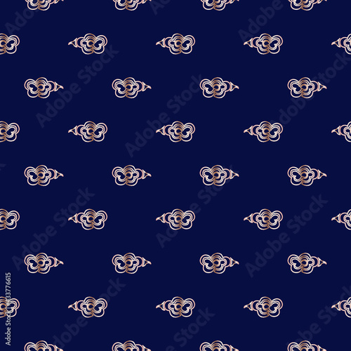 Clouds. Seamless scalable pattern in gold color on a blue background. Ornament for packaging, textile or paper design. Pattern in the Chinese style.