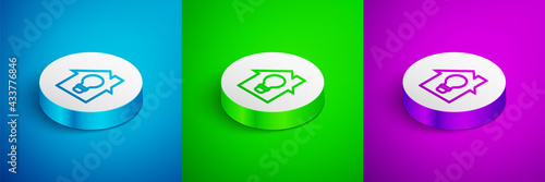Isometric line Smart house and light bulb icon isolated on blue, green and purple background. White circle button. Vector
