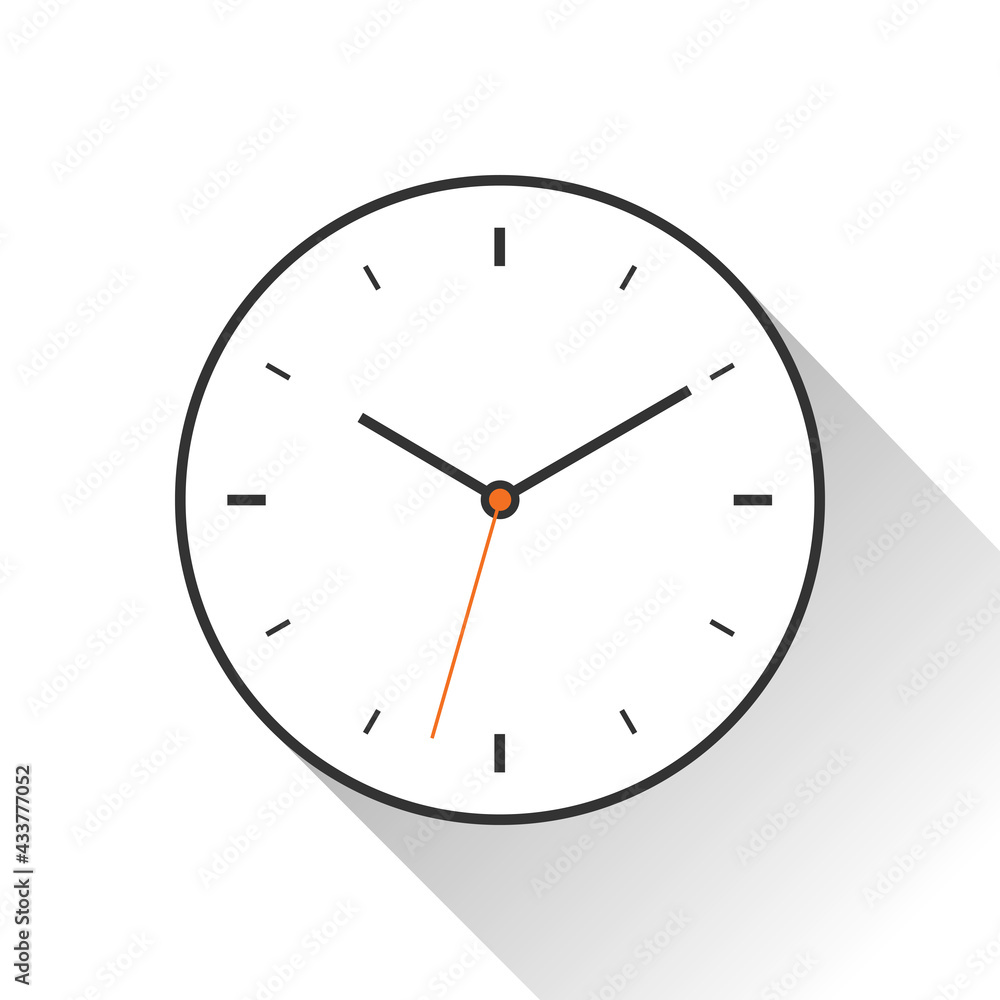 Clock icon in flat style, minimalistic timer on white background. Business watch. Vector design element for you project Clock icon in flat style, minimalistic timer on white background. Business watch. Vector design element for you project