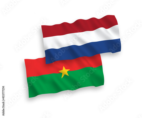 Flags of Burkina Faso and Netherlands on a white background