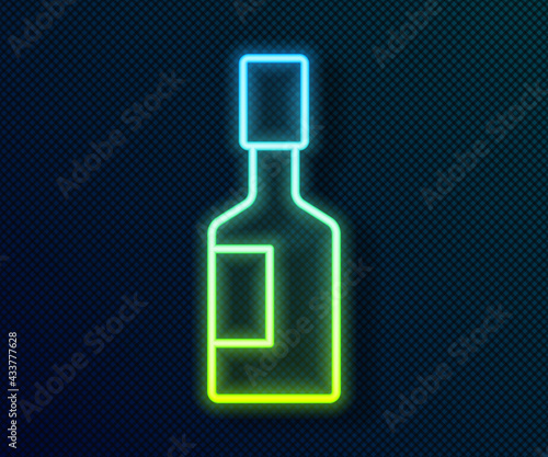 Glowing neon line Tabasco sauce icon isolated on black background. Chili cayenne spicy pepper sauce. Vector