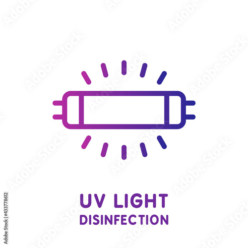 Ultraviolet lamp sterilization of air and surfaces. UV light disinfection line icon. Coronavirus prevention. Disinfectant antibacterial UV lamp. Outline on white background. Vector illustration, flat