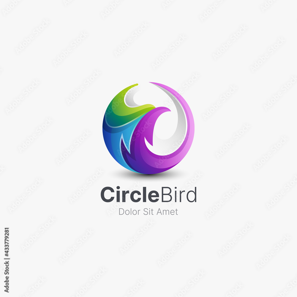 Abstract bird with circle colorful gradient logo Abstract bird with circle colorful gradient logo
