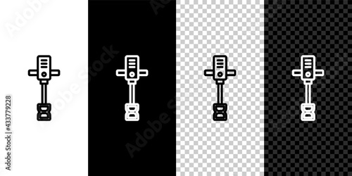 Set line Electrical hand concrete mixer icon isolated on black and white, transparent background. Handheld electric cement mixer. Vector