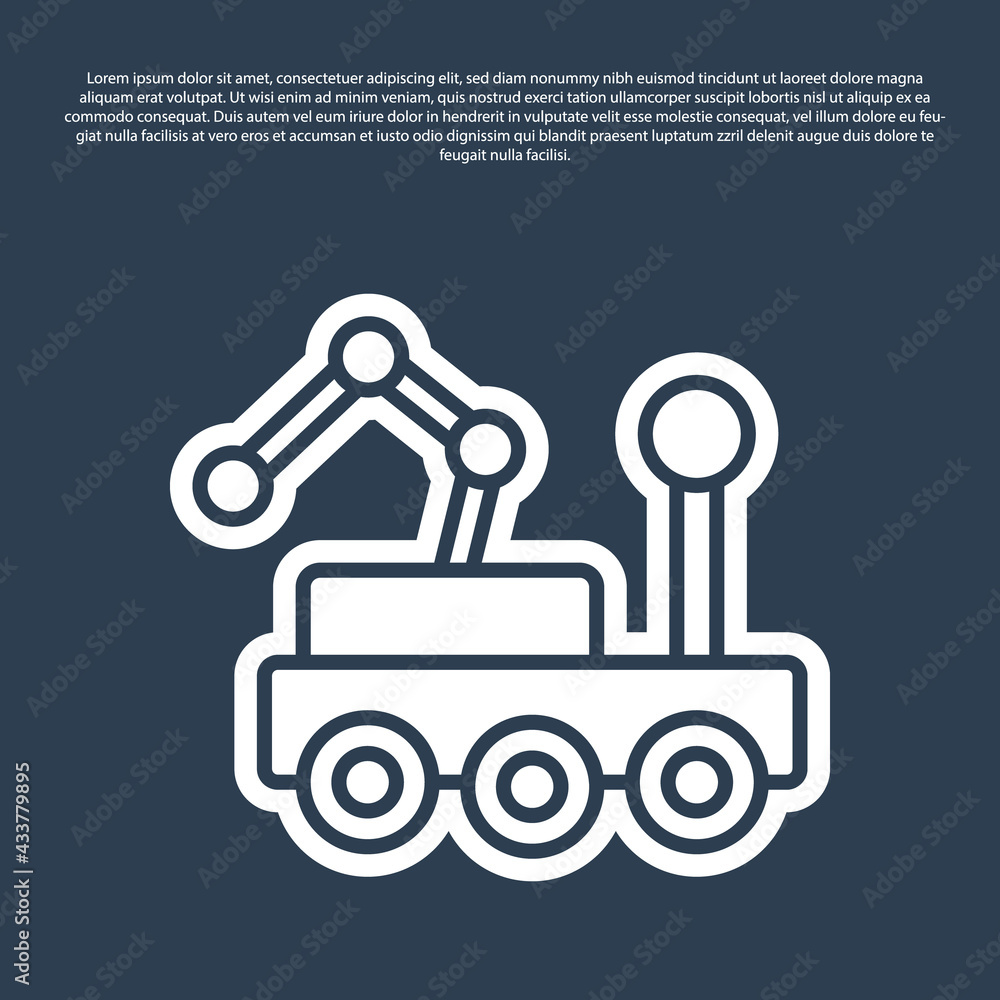Blue line Mars rover icon isolated on blue background. Space rover. Moonwalker sign. Apparatus for studying planets surface. Vector Blue line Mars rover icon isolated on blue background. Space rover. Moonwalker sign. Apparatus for studying planets surface. Vector