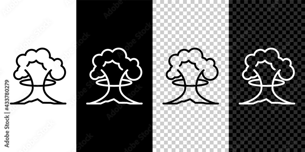 Set line Nuclear explosion icon isolated on black and white ...