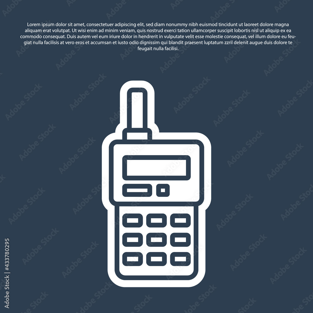 Blue line Walkie talkie icon isolated on blue background. Portable radio transmitter icon. Radio transceiver sign. Vector Blue line Walkie talkie icon isolated on blue background. Portable radio transmitter icon. Radio transceiver sign. Vector