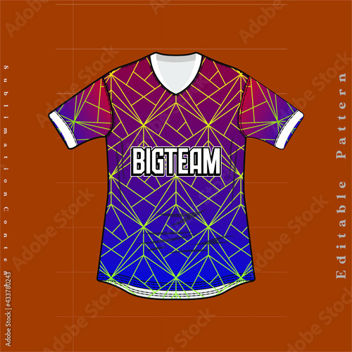 abstract motif on gradation background pattern, Fabric textile for Sport jersey , jersey mockup for printing. uniform front view, photo