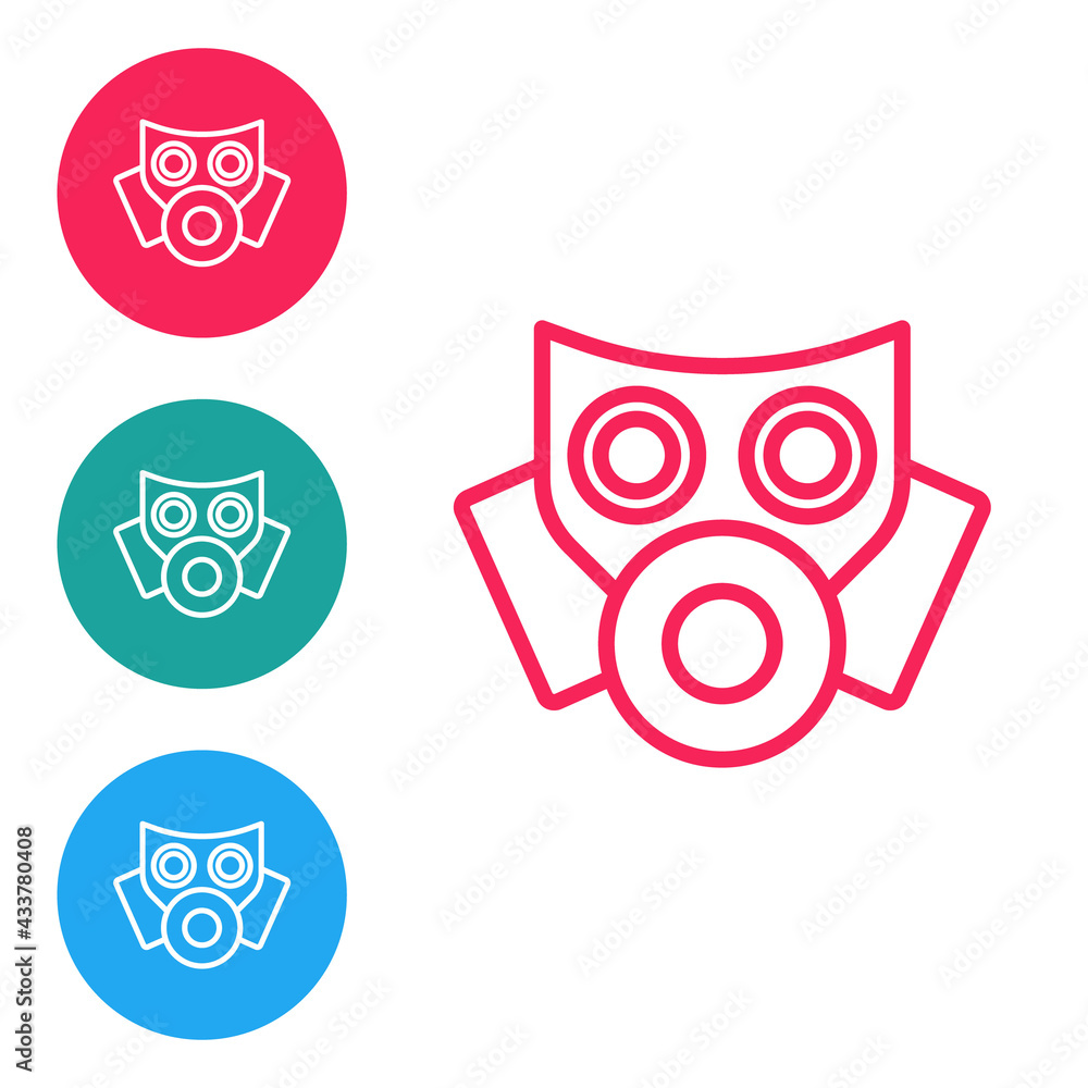 Red line Gas mask icon isolated on white background. Respirator sign. Set icons in circle buttons. Vector Red line Gas mask icon isolated on white background. Respirator sign. Set icons in circle buttons. Vector