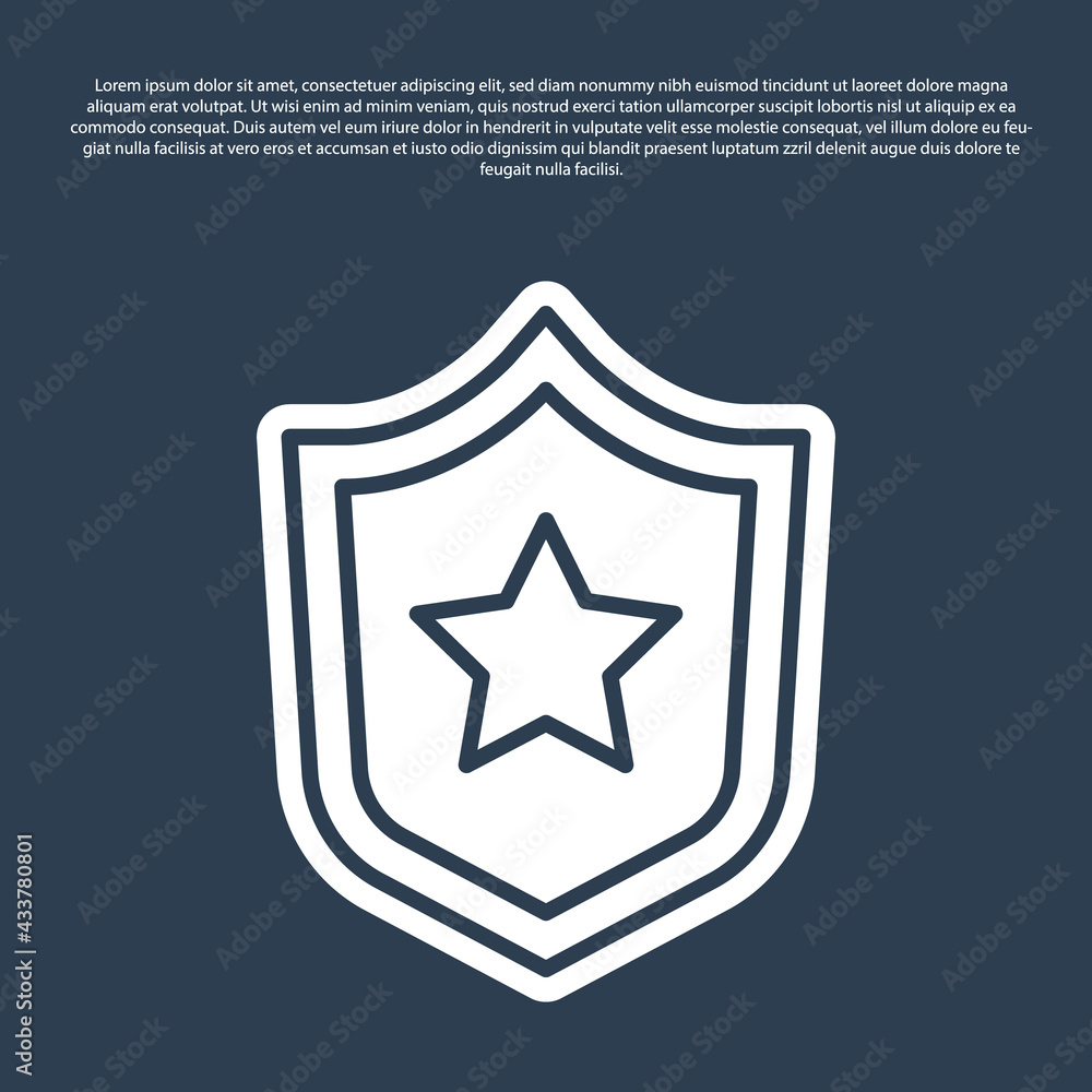 Blue line Police badge icon isolated on blue background. Sheriff badge sign. Shield with star symbol. Vector Blue line Police badge icon isolated on blue background. Sheriff badge sign. Shield with star symbol. Vector