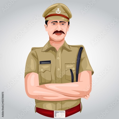 indian police officer front view vector illustration design