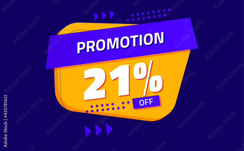 twenty one percent discount. purple banner with orange floating balloon for promotions and offers
