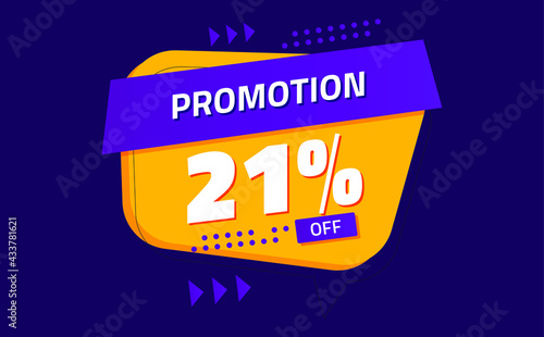 twenty one percent discount. purple banner with orange floating balloon for promotions and offers