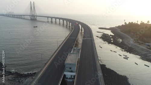 An aerial shot of the Bandra Worli Sea Link during the COVID-19 pandemic in Mumbai, India photo