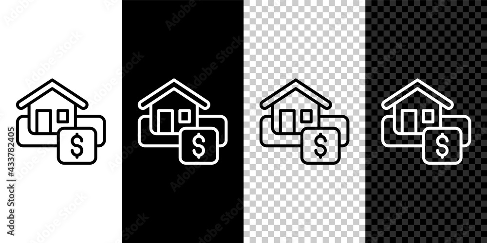 Fototapeta premium Set line Hanging sign with text Sale icon isolated on black and white, transparent background. Signboard with text Sale. Vector