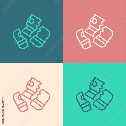 Pop art line Scissors cutting a credit card icon isolated on color background. Online payment. Cash withdrawal. Financial operations. Shopping sign. Vector