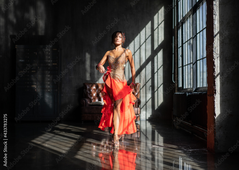 beautiful woman in red dress dancing passionate latin tango dance beautiful woman in red dress dancing passionate latin tango dance