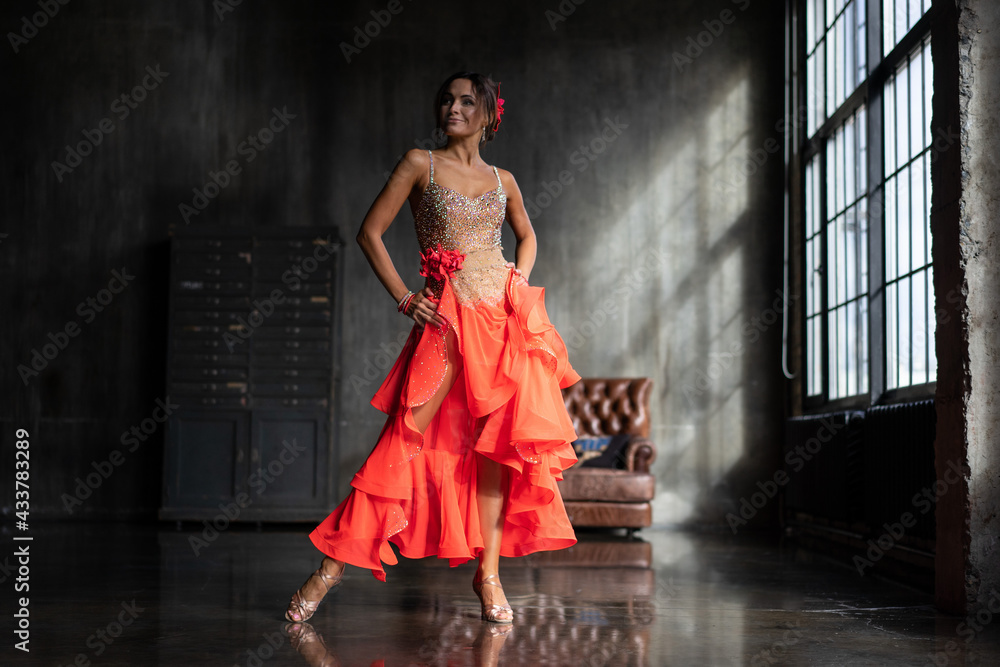 beautiful woman in red dress dancing passionate latin tango dance beautiful woman in red dress dancing passionate latin tango dance