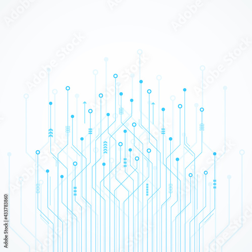 Abstract Technology Background, digital arrow speed up and blue circuit board pattern, microchip, power line, blank space