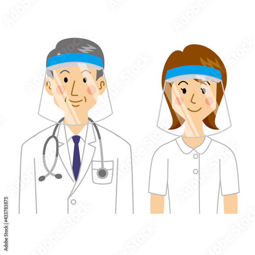 フェイスガードをする医者と看護師