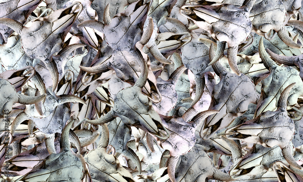 Random spread deer skull abstract background. abstract graphics