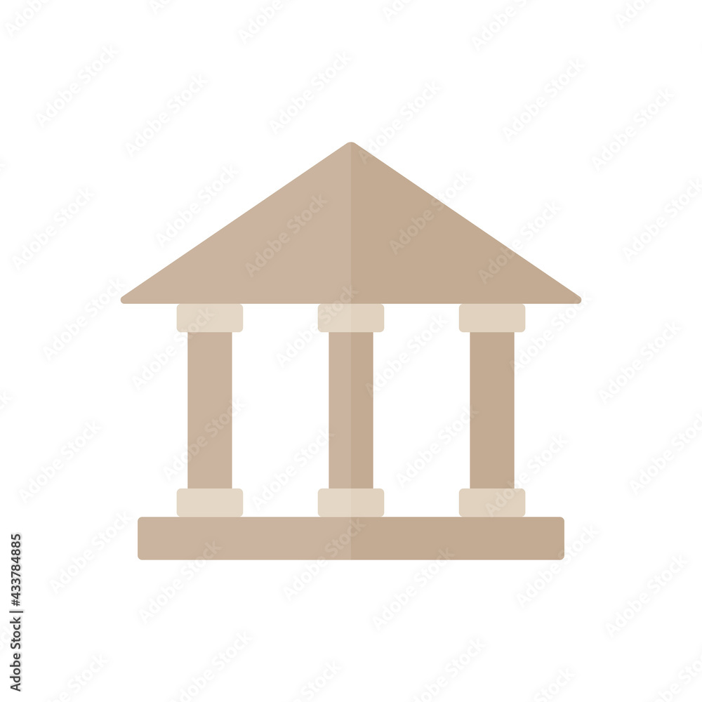 Building with columns. Bank brown icon. University colorful symbol. Ancient Greek culture sign. Greece architecture. Vector isolated on white Building with columns. Bank brown icon. University colorful symbol. Ancient Greek culture sign. Greece architecture. Vector isolated on white