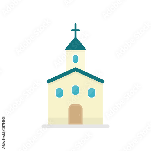 Church flat icon. Church colorful symbol. Holy place building. Religion concept. Vector isolated on white