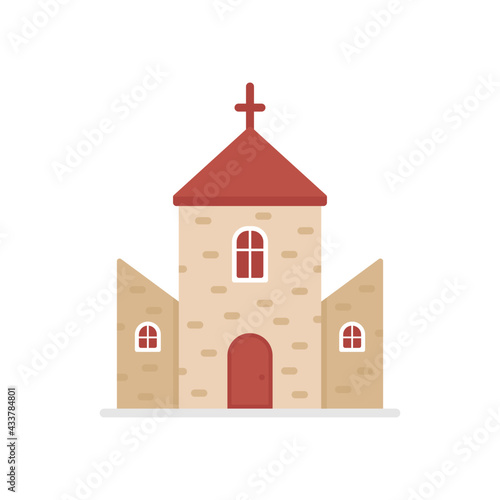 Church flat icon. Church colorful symbol. Holy place building. Religion concept. Vector isolated on white