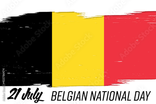 21 July Belgian Independence Day, banner with grunge brush. Belgium flag, national tricolor in original colors.