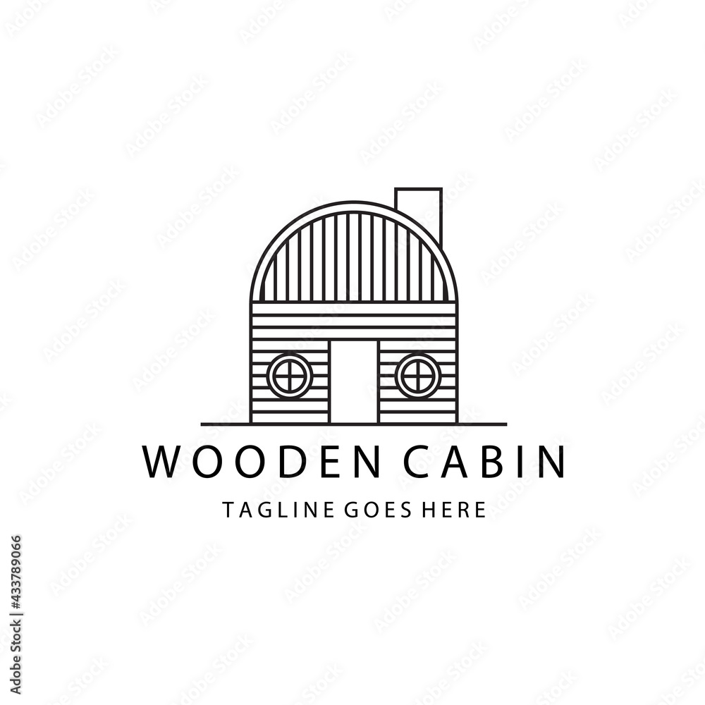 Rounded Roof Cabin Line Art Logo Vector Illustration Minimalist Simple Design