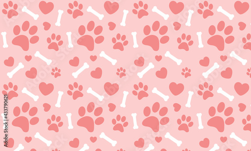 pink Dog Paw isolated dog bone Seamless pattern vector, love puppy pattern vector illustration