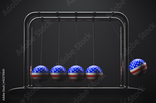 Newton's cradle. Spheres with American symbols. American government machinery in action. photo