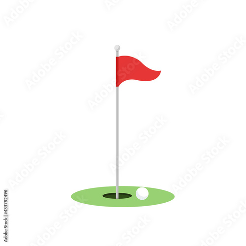 Red golf pennant isolated on white background. Golf hole icon. Golf equipment. Vector stock