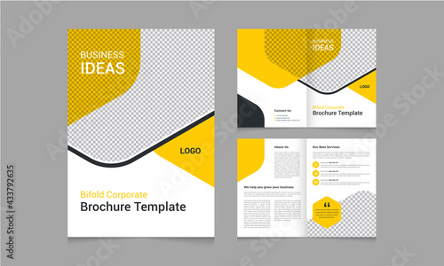 Bifold Corporate Brochure template design with business idea layout