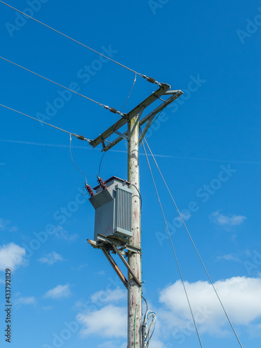 Telegraph pole with transformer