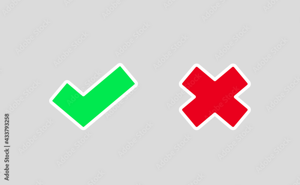 Check mark correct and wrong icon. Vector illustration. Check mark correct and wrong icon. Vector illustration.