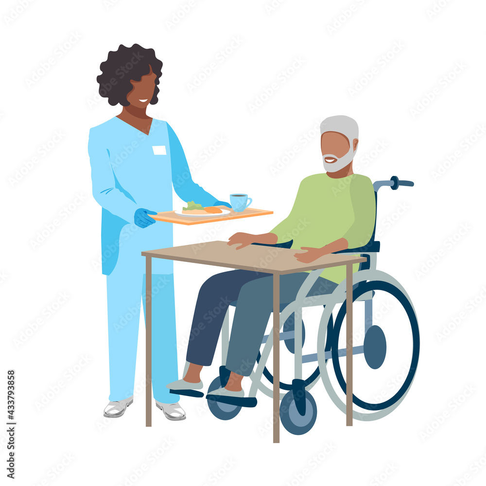 Nurse caring for the elderly. Medicine. Thanks to the nurses. Vector illustration template in flat style. Nurse caring for the elderly. Medicine. Thanks to the nurses. Vector illustration template in flat style.