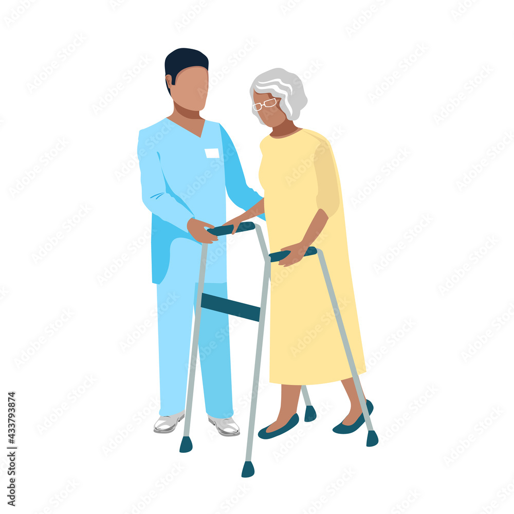 Nurse caring for the elderly. Medicine. Thanks to the nurses. Vector illustration template in flat style. Nurse caring for the elderly. Medicine. Thanks to the nurses. Vector illustration template in flat style.