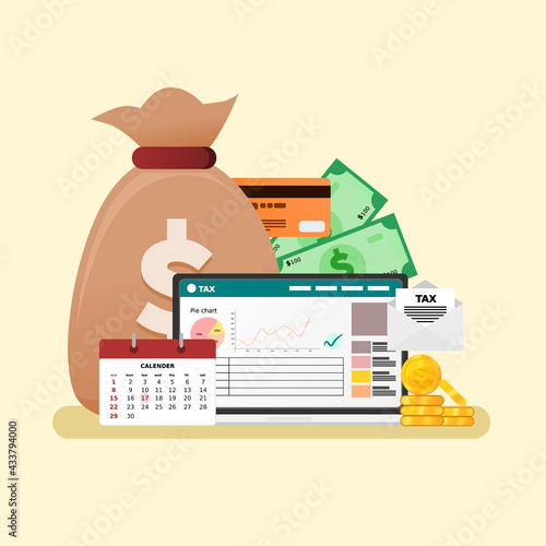 e-tax with laptop illustration vector relevant for tax application or tax website for modern tax payment